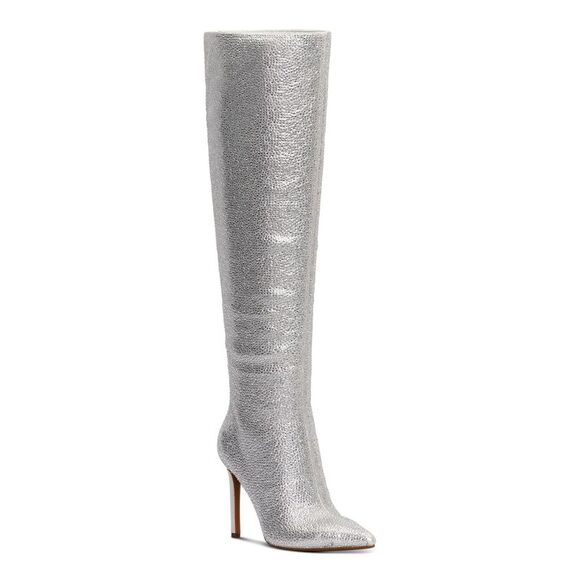 INC Womens Silver Embellished Pointed Toe Stiletto Zip-Up Dress Boots 5.5 M